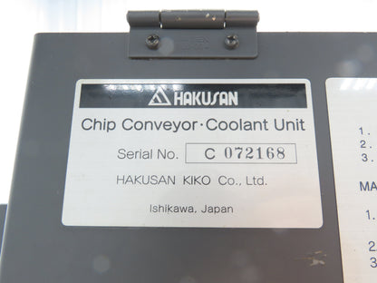 Hakusan 8' Chip Conveyor 17"W x 60" Infeed 45-49"H Discharge 230V 3PH