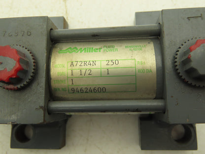 Miller A72R4N Pneumatic Air Cylinder 1.5" Bore 1" Stroke 250psi Lug Foot Mount