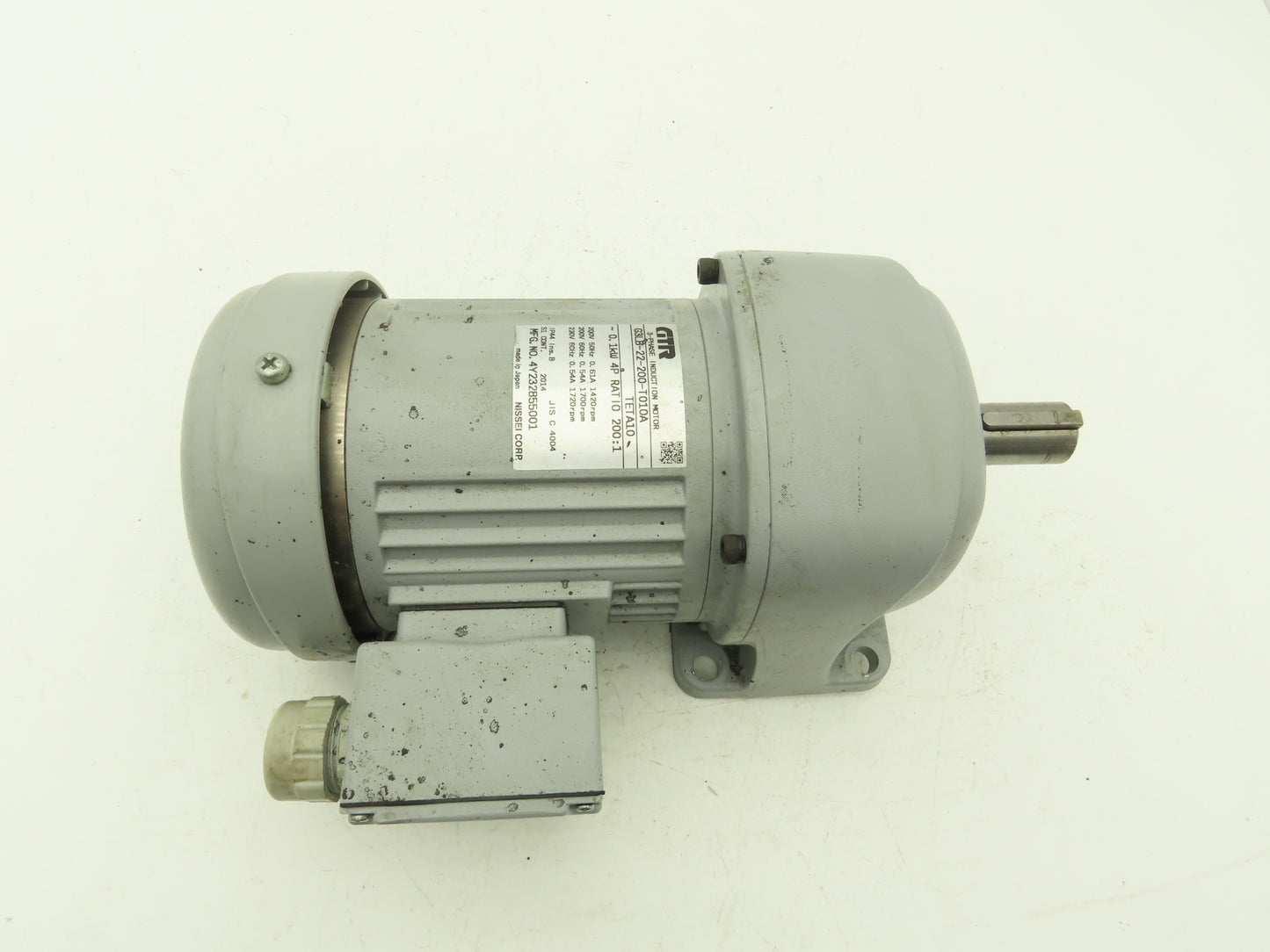 GTR Nissei G3LB-22-200-T010A Gearmotor 200:1 Ratio 0.1kw 8.6rpm 220V 3PH