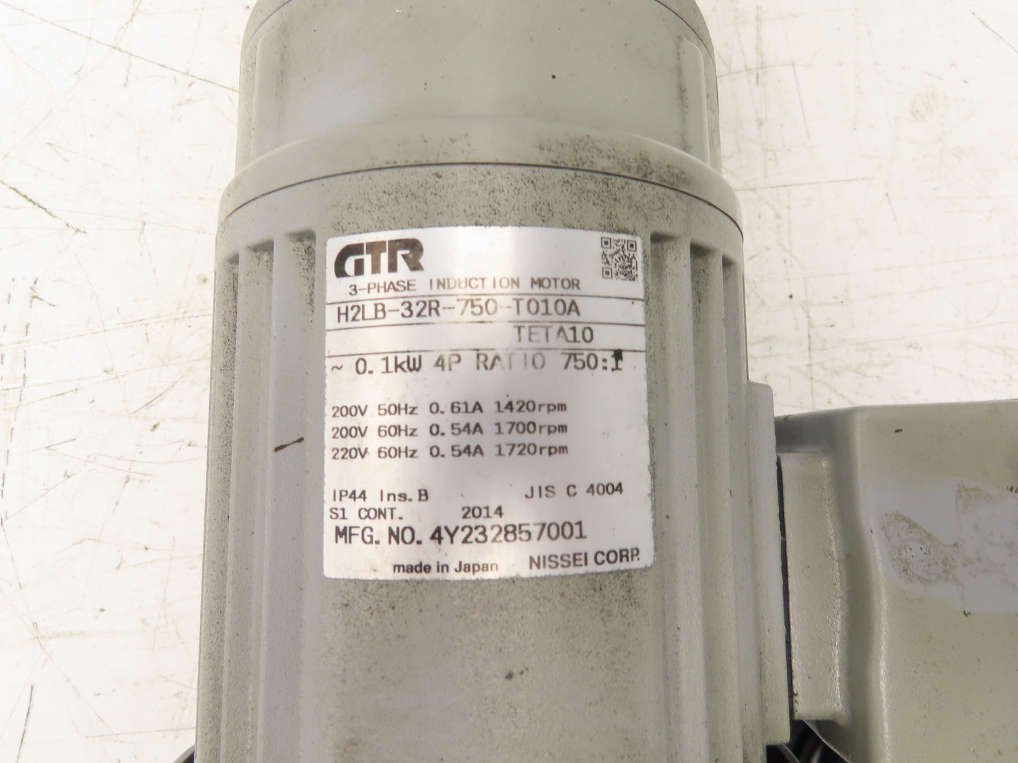 GTR Nissei H2LB-32R-750-T010A Gearmotor 750:1 Ratio 0.1kw 2.3rpm 220V 3PH