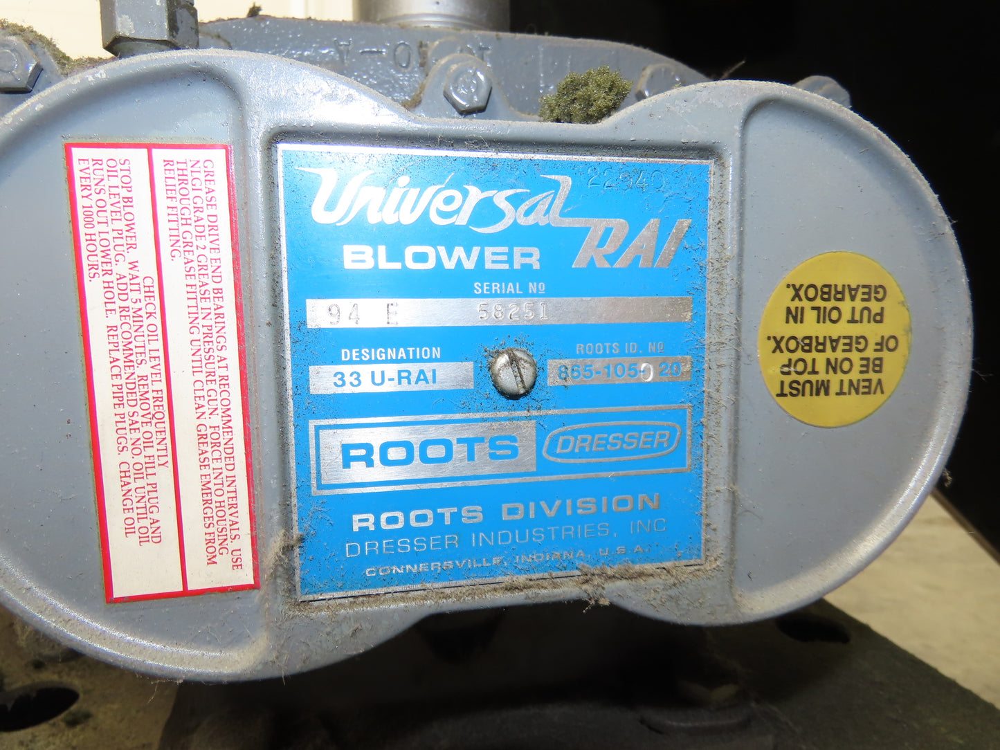 Conair Roots Dresser RAI 2" Vacuum Blower Positive Rotary Lobe 5Hp 230/460V