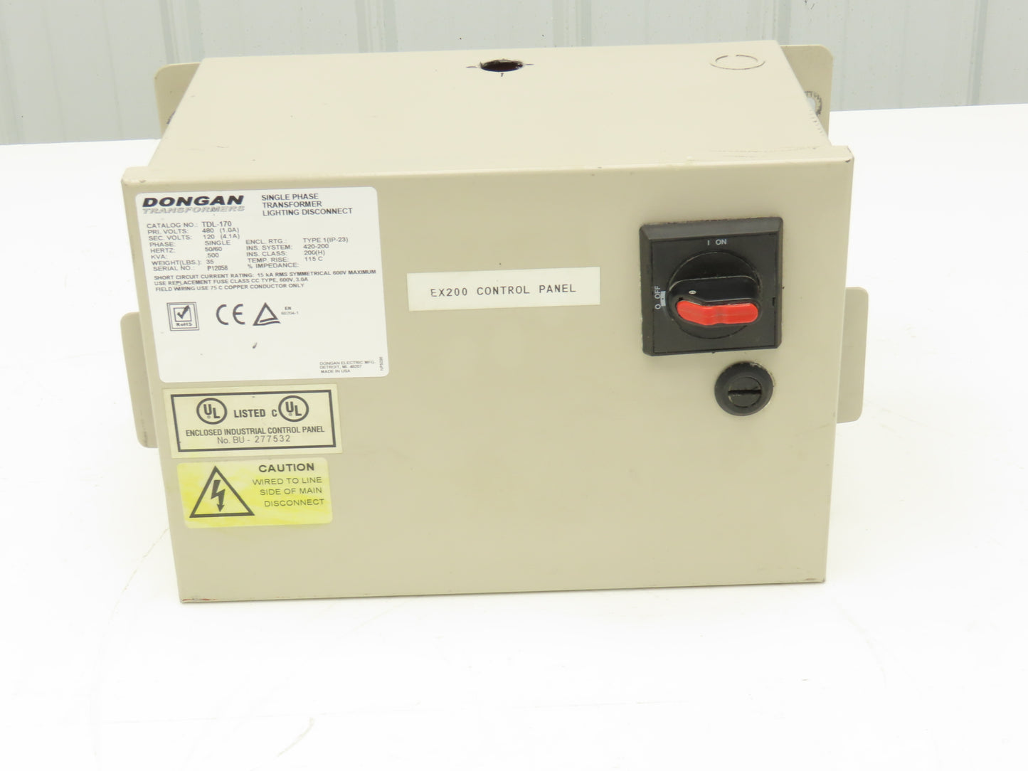 Dongan TDL-170 Transformer Lighting Disconnect 1/2KVA 1PH HV 480V LV 120V