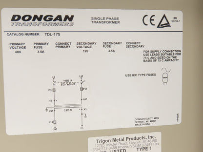 Dongan TDL-170 Transformer Lighting Disconnect 1/2KVA 1PH HV 480V LV 120V