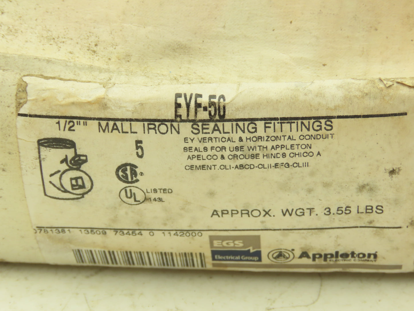 Appleton EYF-50 Sealing Fitting 1/2" NPT Malleable Iron Rigid Conduit Lot of 5