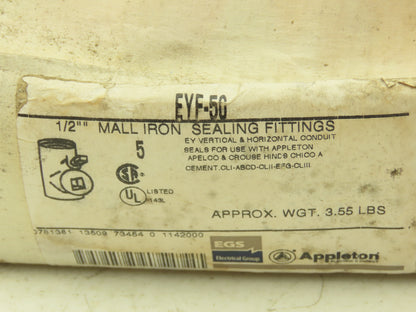 Appleton EYF-50 Sealing Fitting 1/2" NPT Malleable Iron Rigid Conduit Lot of 5