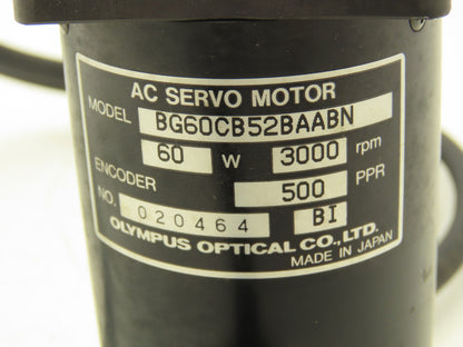 Olympus Optical BG60CB52BAABN AC Servo Motor W Encoder 3000 RPM 500PPR 8mm Shaft