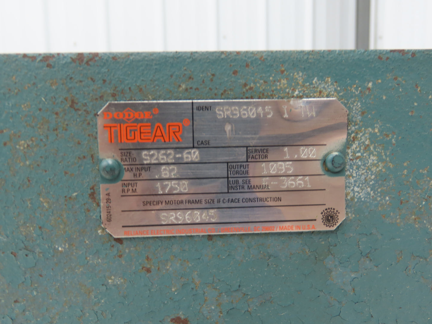 Dodge Tigear SR96045 ITW S262 Gearbox 60:1 Ratio