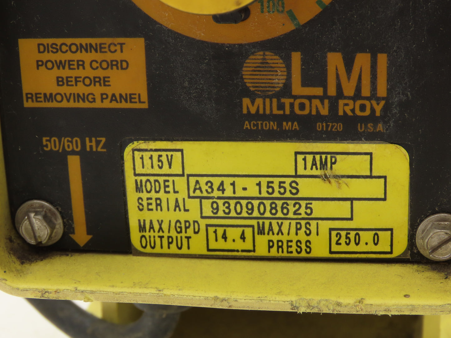 LMI Milton Roy 341-155S Chemical Metering Dosing Pump 14.4GPD Max 250PSI