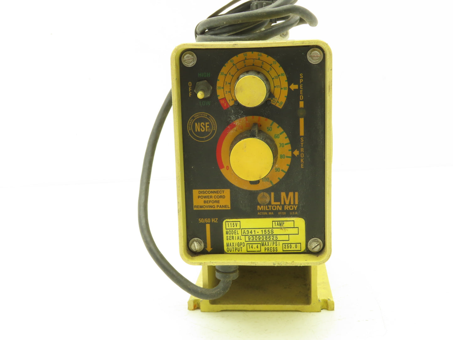 LMI Milton Roy 341-155S Chemical Metering Dosing Pump 14.4GPD Max 250PSI
