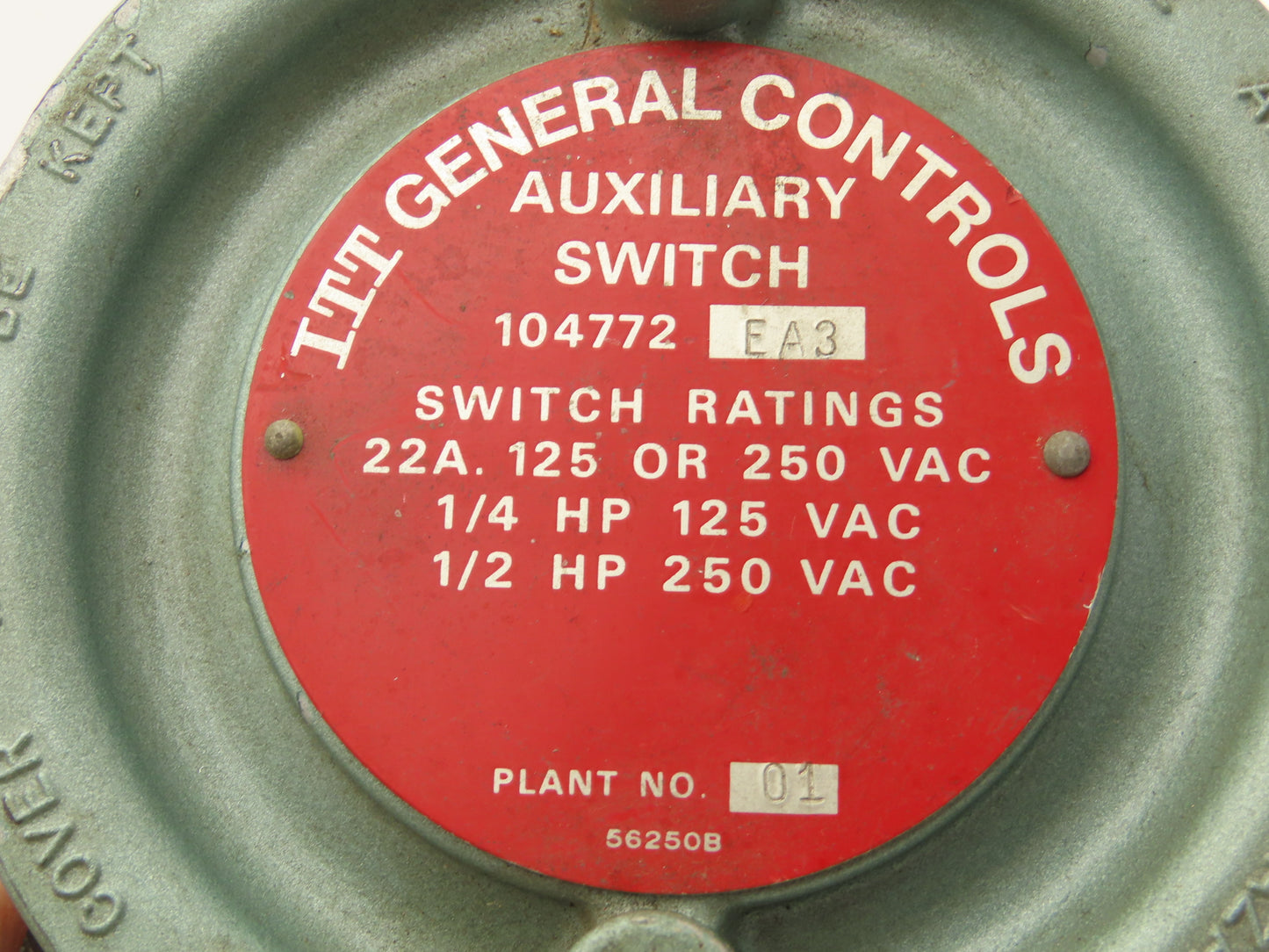 ITT  General Controls 104772EA3 Auxiliary Switch 22A 125/250VAC