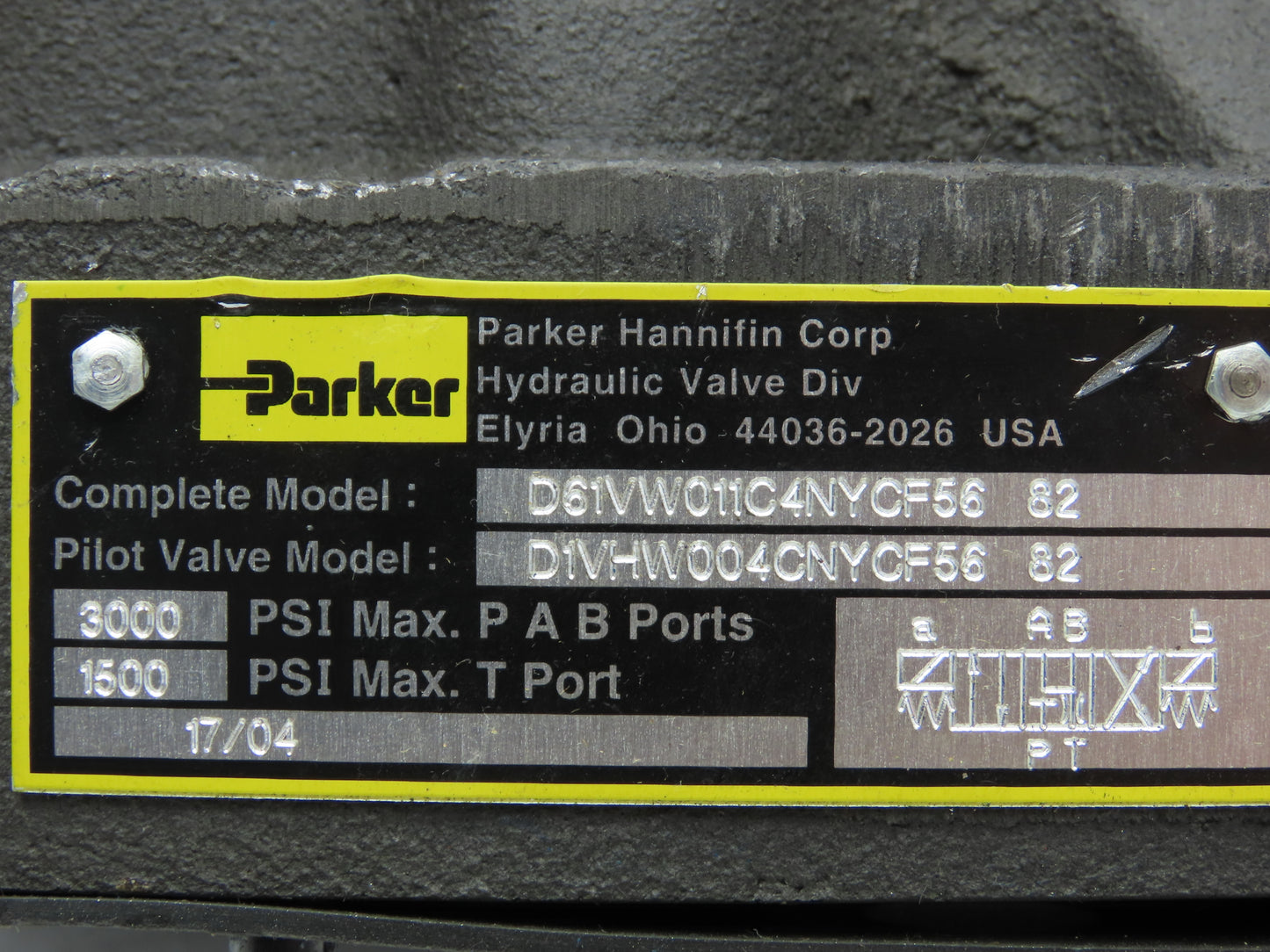 Parker D61VW011C4NYCF56 Directional Solenoid Valve 120V 50/60HZ 5000PSI P A B