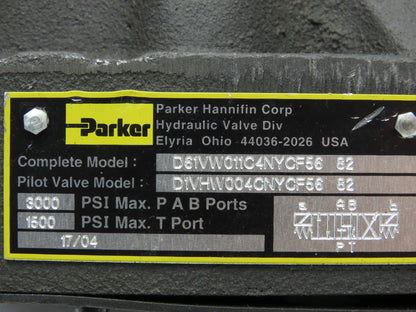 Parker D61VW011C4NYCF56 Directional Solenoid Valve 120V 50/60HZ 5000PSI P A B