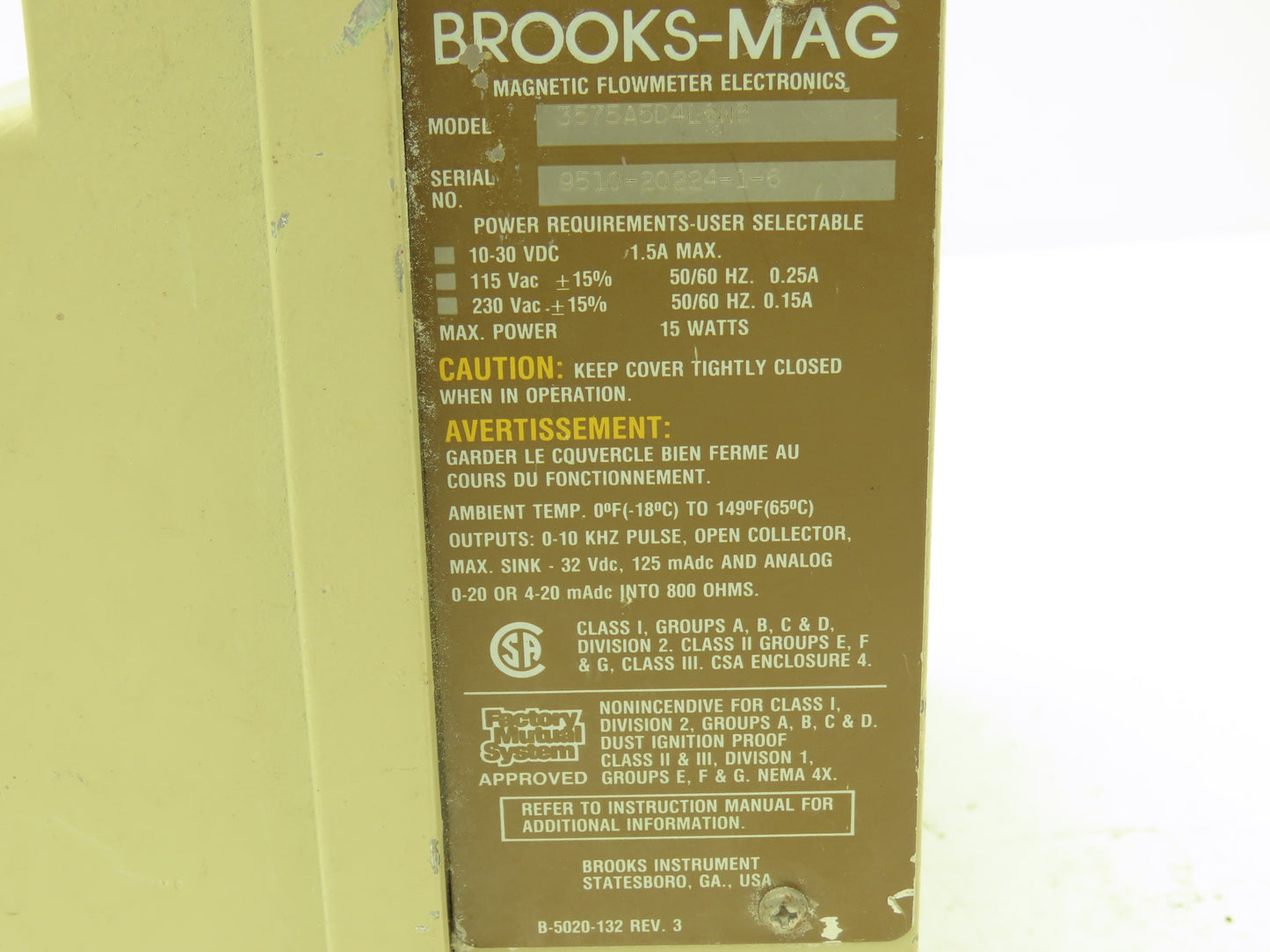 Brooks Mag 3570 Digital Magnetic Flowmeter Flow Transmitter 3575A5D4L6WB