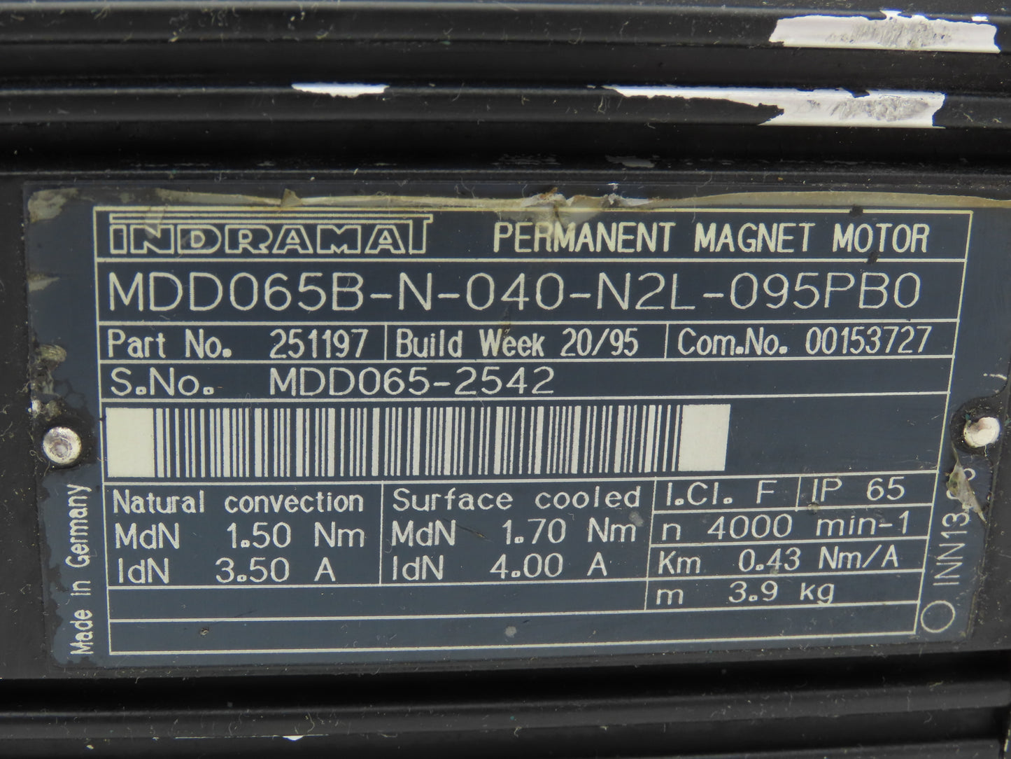 Indramat MDD065B-N-040-N2L-095PB0 Permanent Magnet Motor Servo