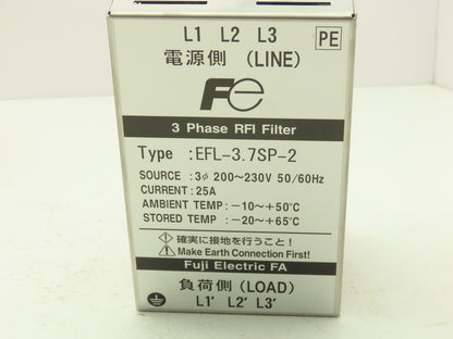 Fuji Electric EFL-3.7SP-2 3Ph RFI Line Filter Input 200-230VAC 50/60Hz 25A