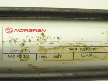 Norgren EJ0155A1-REV3 Pneumatic Air Cylinder 2" Bore x 6" Stroke Rod 7/16"-20