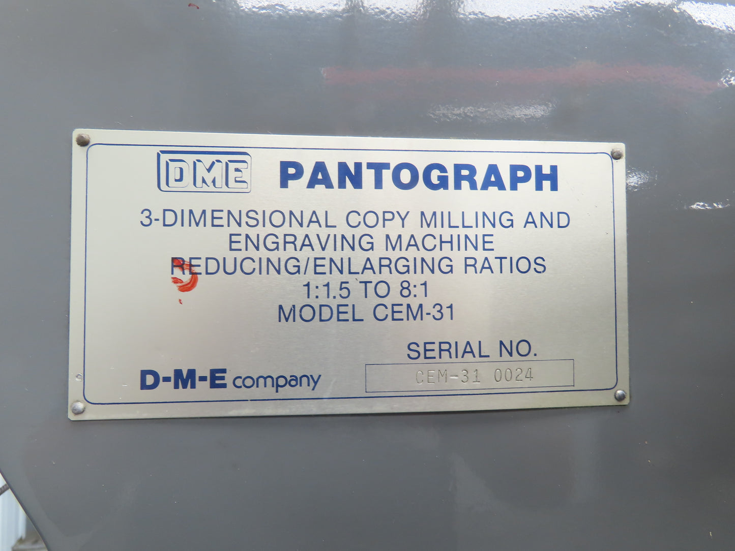 DME CEM-31 Universal Pantograph Die Sinking Engraving Machine Copy Not Complete