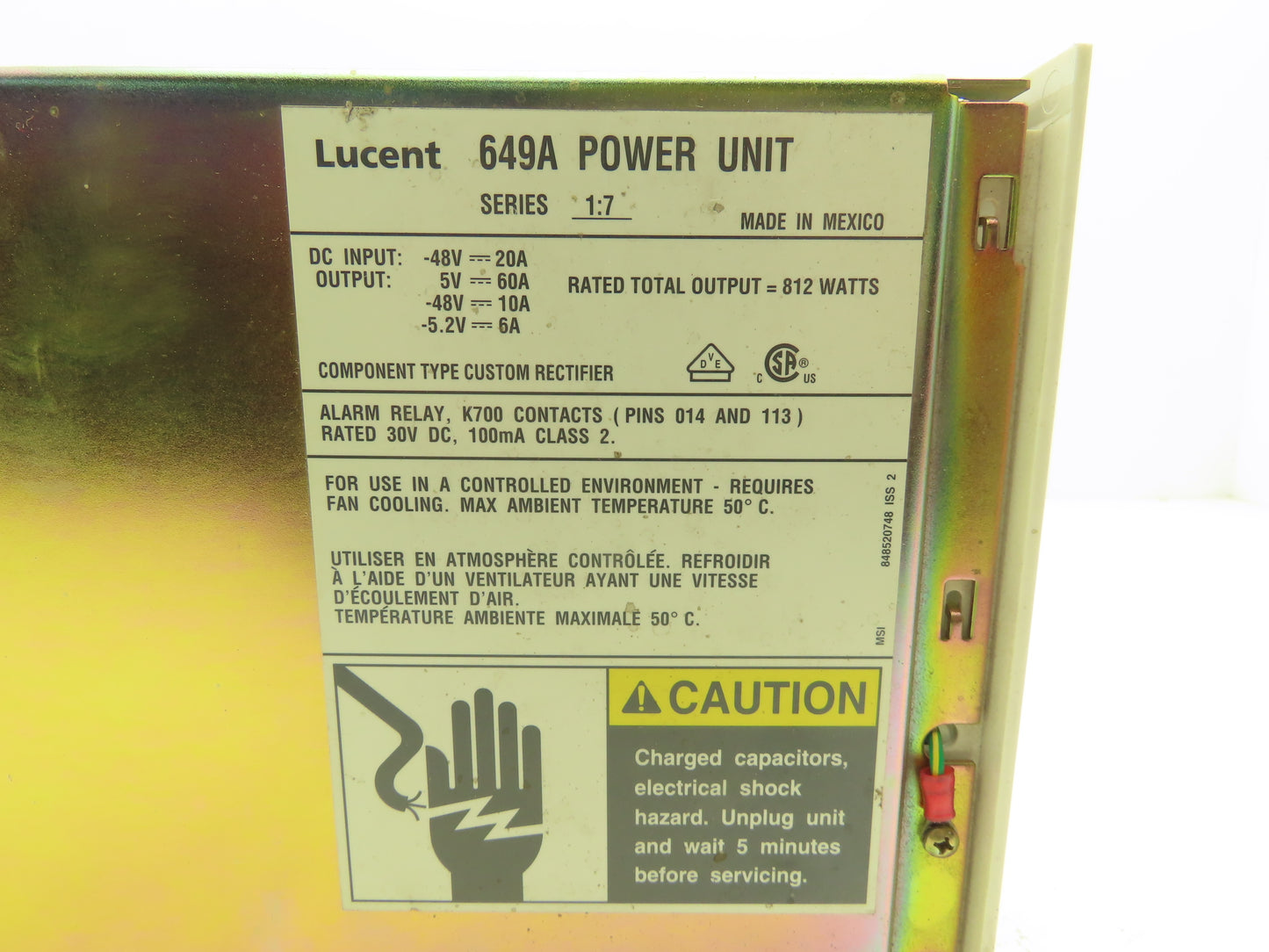 Lucent 649A Power Unit 48VDC Input/812 Watts DC Output Series 1:7 Broken Corner