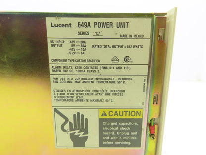 Lucent 649A Power Unit 48VDC Input/812 Watts DC Output Series 1:7 Broken Corner