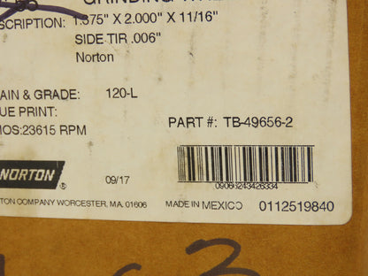 Norton TB-49656-2 120L Grit Grinding Wheel 1-3/8"Dia x 2"W x 11/16"ID Lot of 55