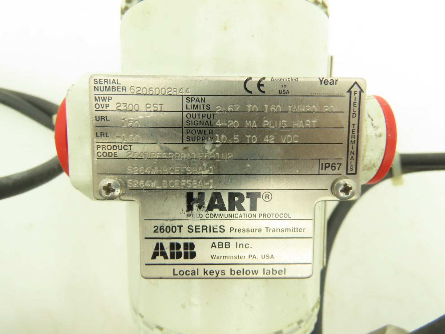 ABB 2600T Hart Electronic Pressure Transmitter 42VDC 2300PSI 264DRFSRRRA1E6B1N2