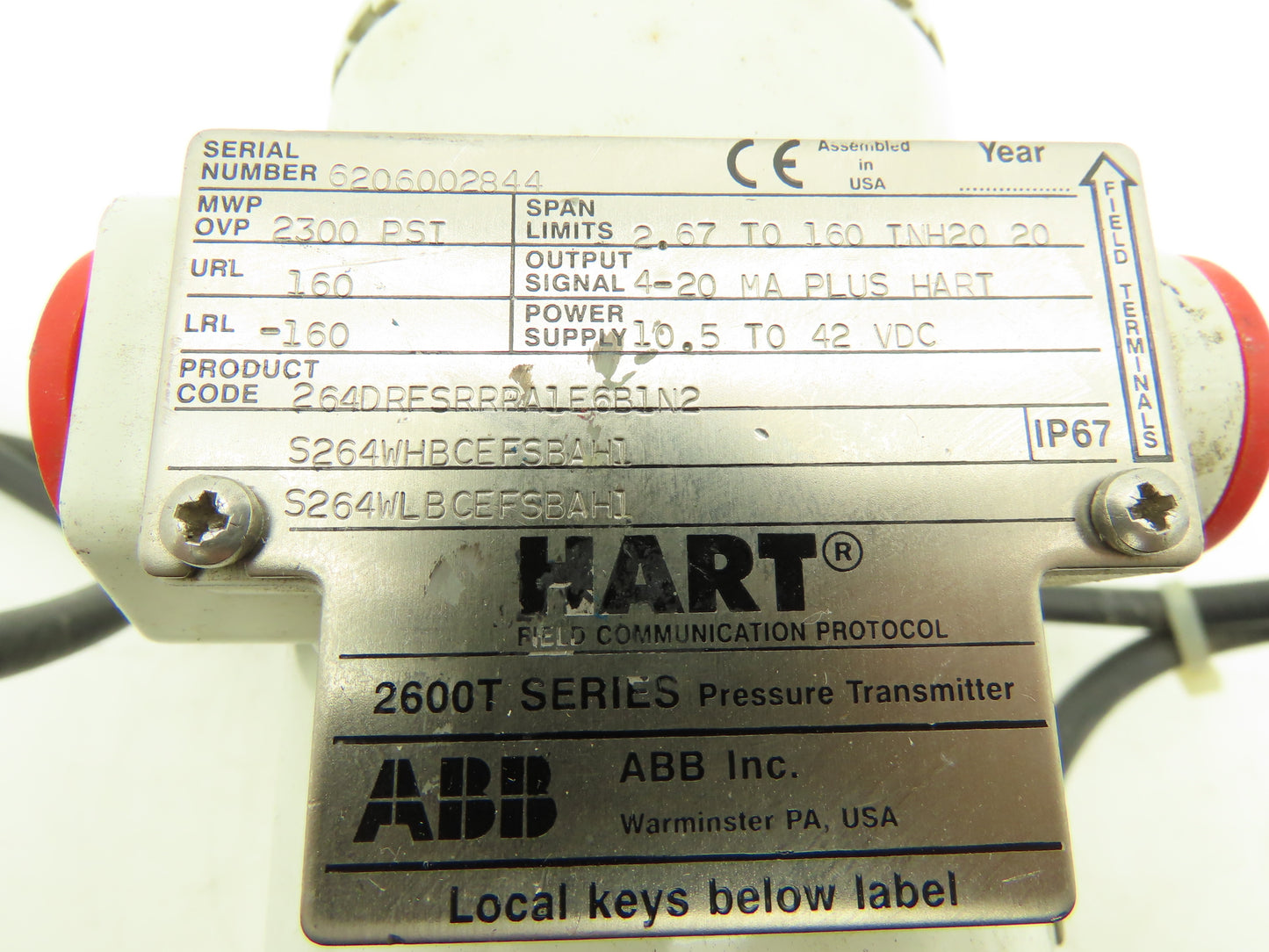 ABB 2600T Hart Electronic Pressure Transmitter 42VDC 2300PSI 264DRFSRRRA1E6B1N2