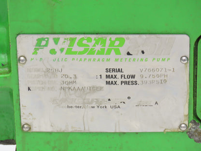 Pulsafeeder Pulsar 25H Hydraulic Diaphragm Metering Pump 9.75 GPH 1/2"NPT 460V