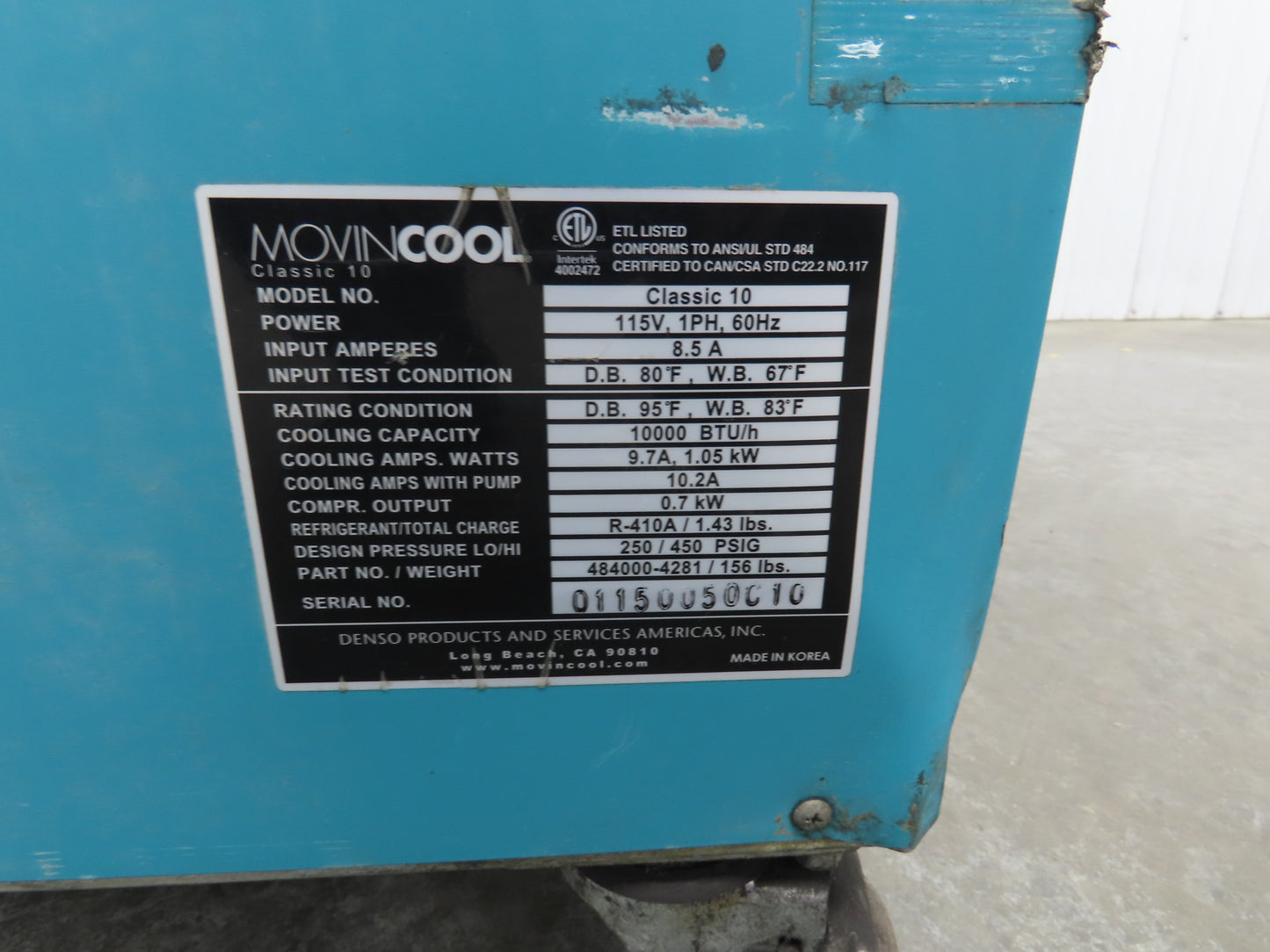 MovinCool Classic 10 Portable Spot Cooling Air Conditioner 10000 BTU 115V 1Ph