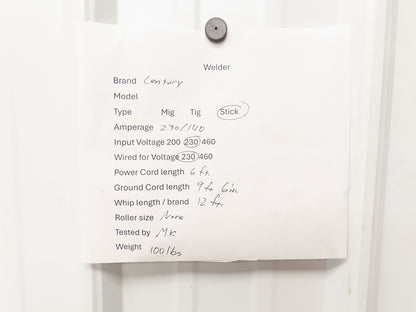 Century 110-114-115 Stick Welder 230/140 Amp AC/DC 230VAC Power Unit With Lead