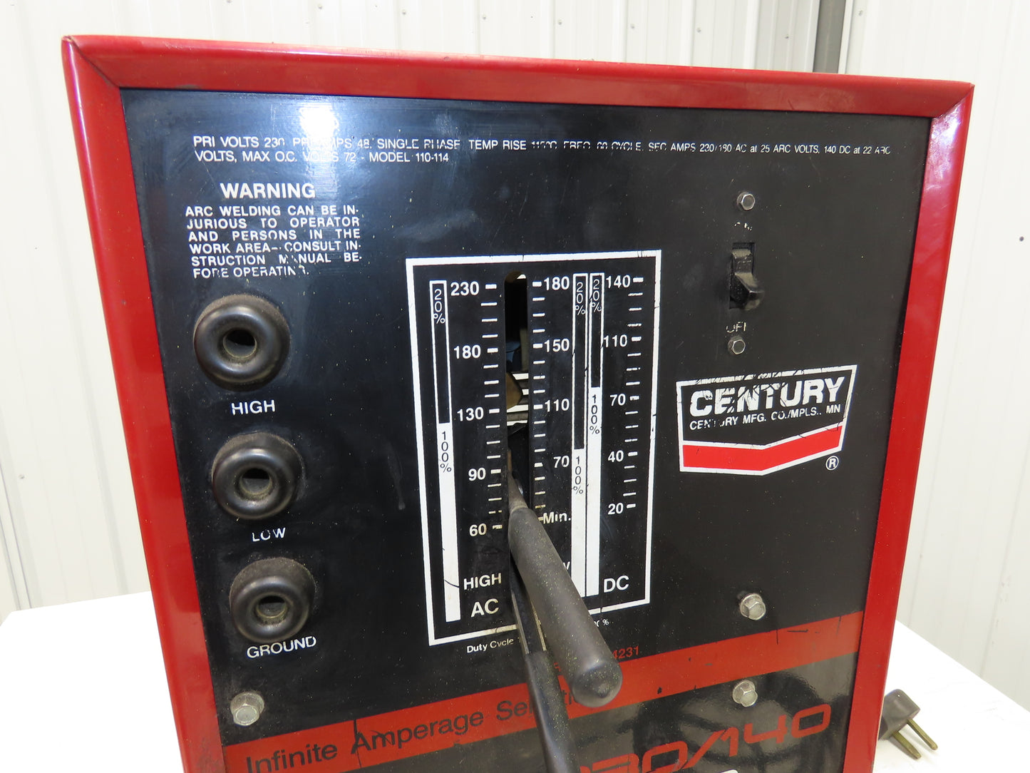 Century 110-114-115 Stick Welder 230/140 Amp AC/DC 230VAC Power Unit With Lead