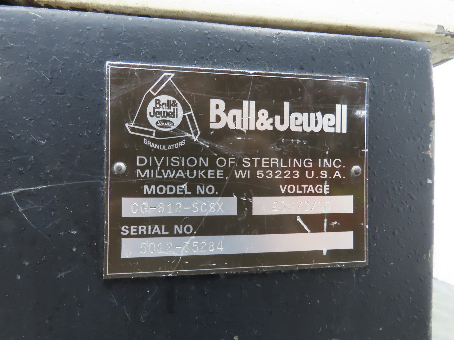 Ball & Jewell CG-812-SCSX Plastic Granulator Shredder Chipper 7.5HP 230/460V 3Ph