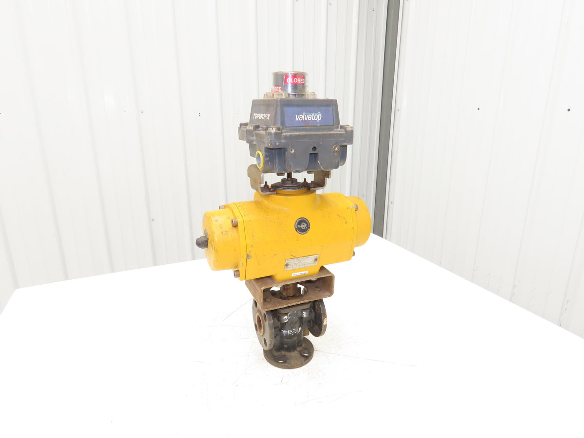 Tufline 037D 1" Flanged 3-Way Plug Valve w/Pneumatic Actuator & Positioner