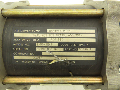 Sprague S-86-JN-2 Gas Booster Pump Air Operated 2:1 Ratio 22 SCFM 1/2"NPT