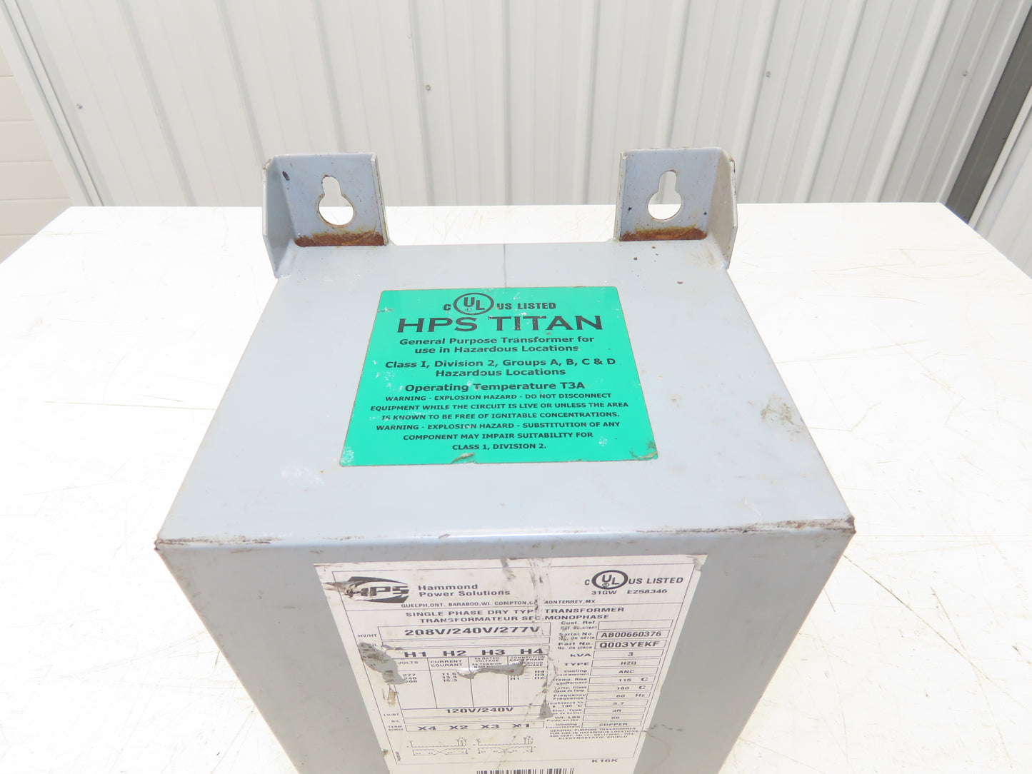 Hammond Power Solutions Q003YEKF 1 Ph Transformer 3KVA Primary 208/240/277