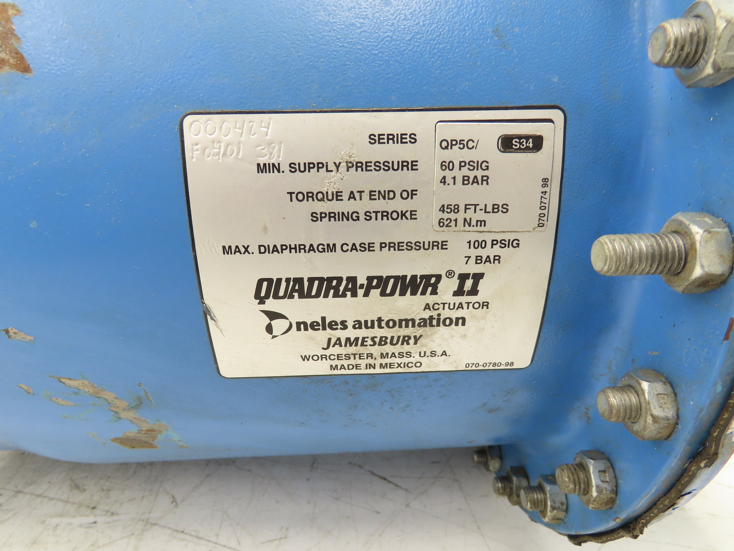Jamesbury QP5C/S34 Quadra-Powr II Pneumatic Valve Actuator 60 PSI 458 Ft-Lb