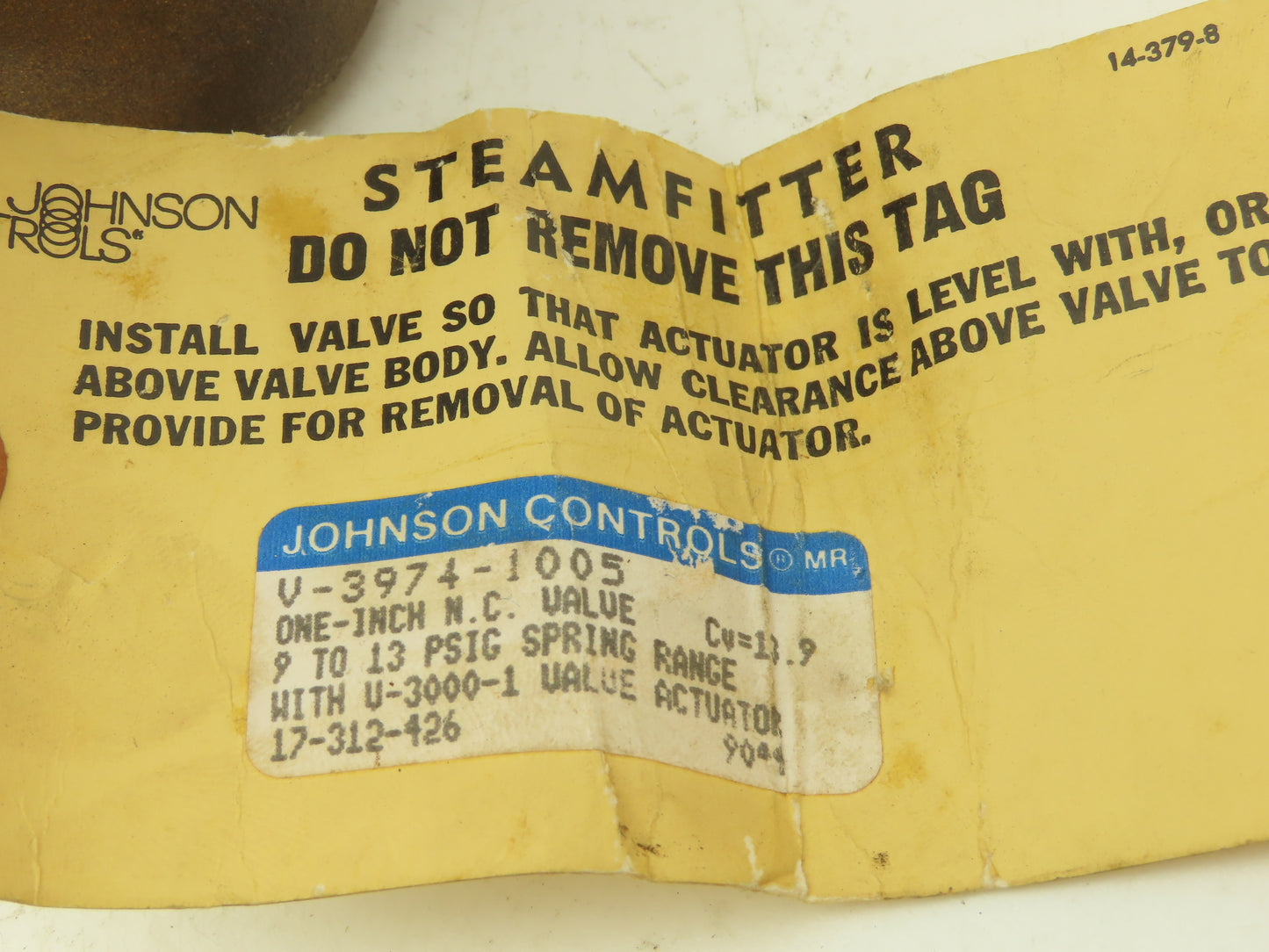 Johnson Controls Brass Valve 1" NPT  9-13PSIG w/V-3000-1 Diaphragm Actuator