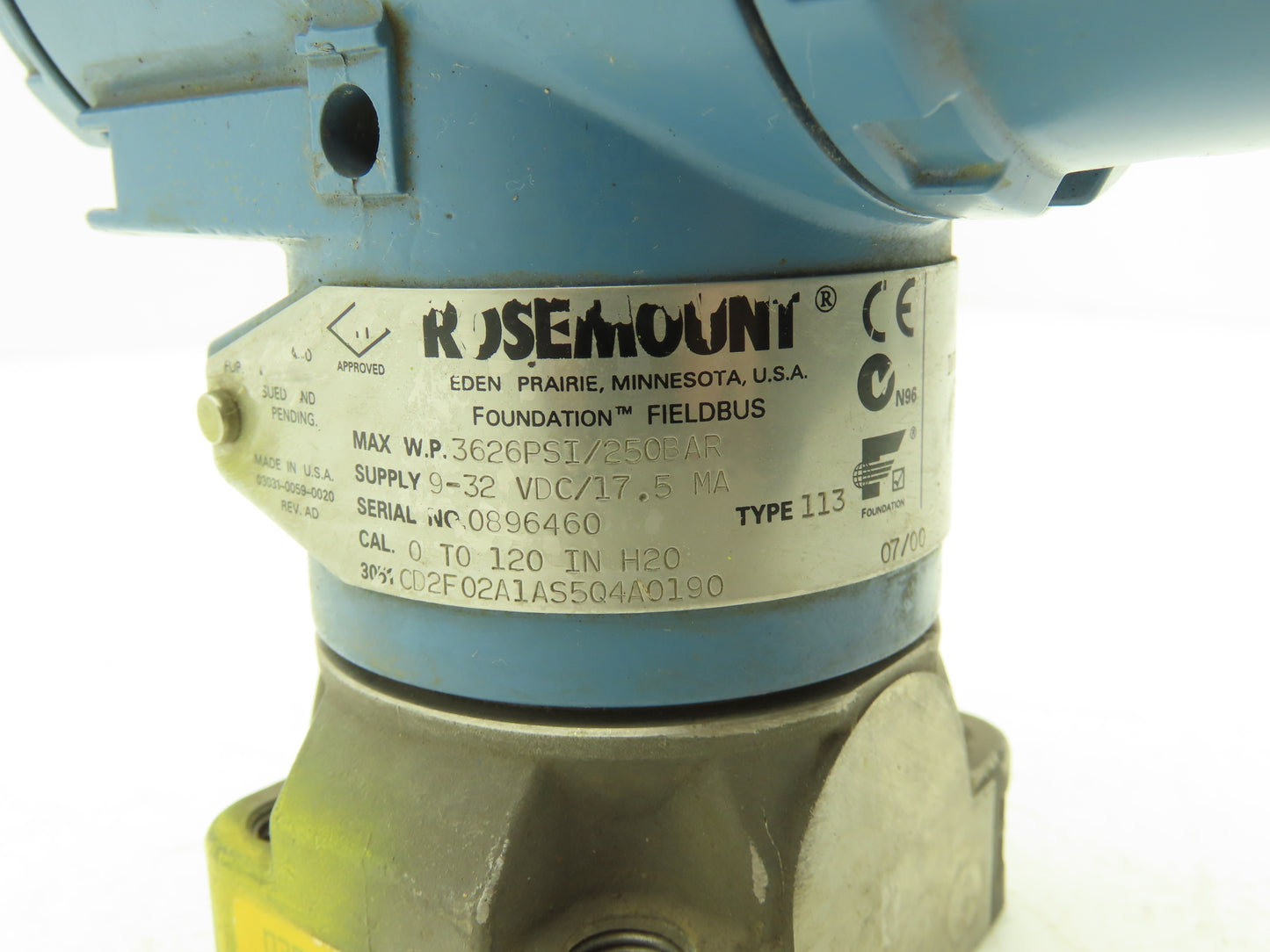 Rosemount 3051CD2F02A1AS5Q4A0190 Pressure Transmitter 3626 PSI 0-120 In-H2O