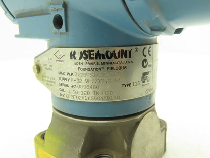 Rosemount 3051CD2F02A1AS5Q4A0190 Pressure Transmitter 3626 PSI 0-120 In-H2O
