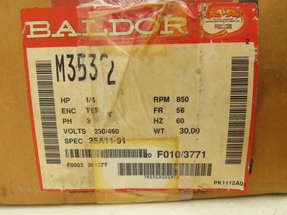 Baldor M3532 AC Motor 1/4 HP 850RPM 230/460V 60Hz 3Ph 56 Frame TEFC
