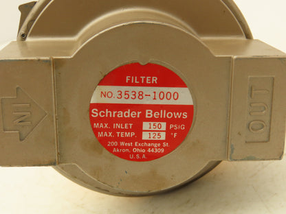 Schrader Bellows 3538-1000 Pneumatic Lubricator Air Filter 1" NPT Poly Bowl