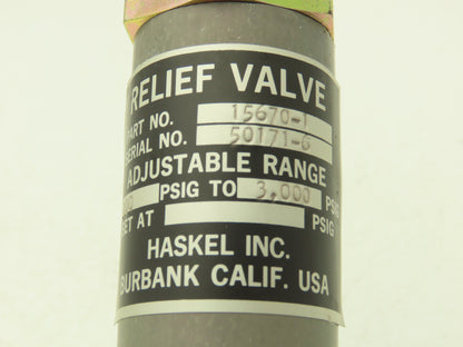 Haskel Relief Valve 300-3000 PSIG 1/4" Flared Fittings