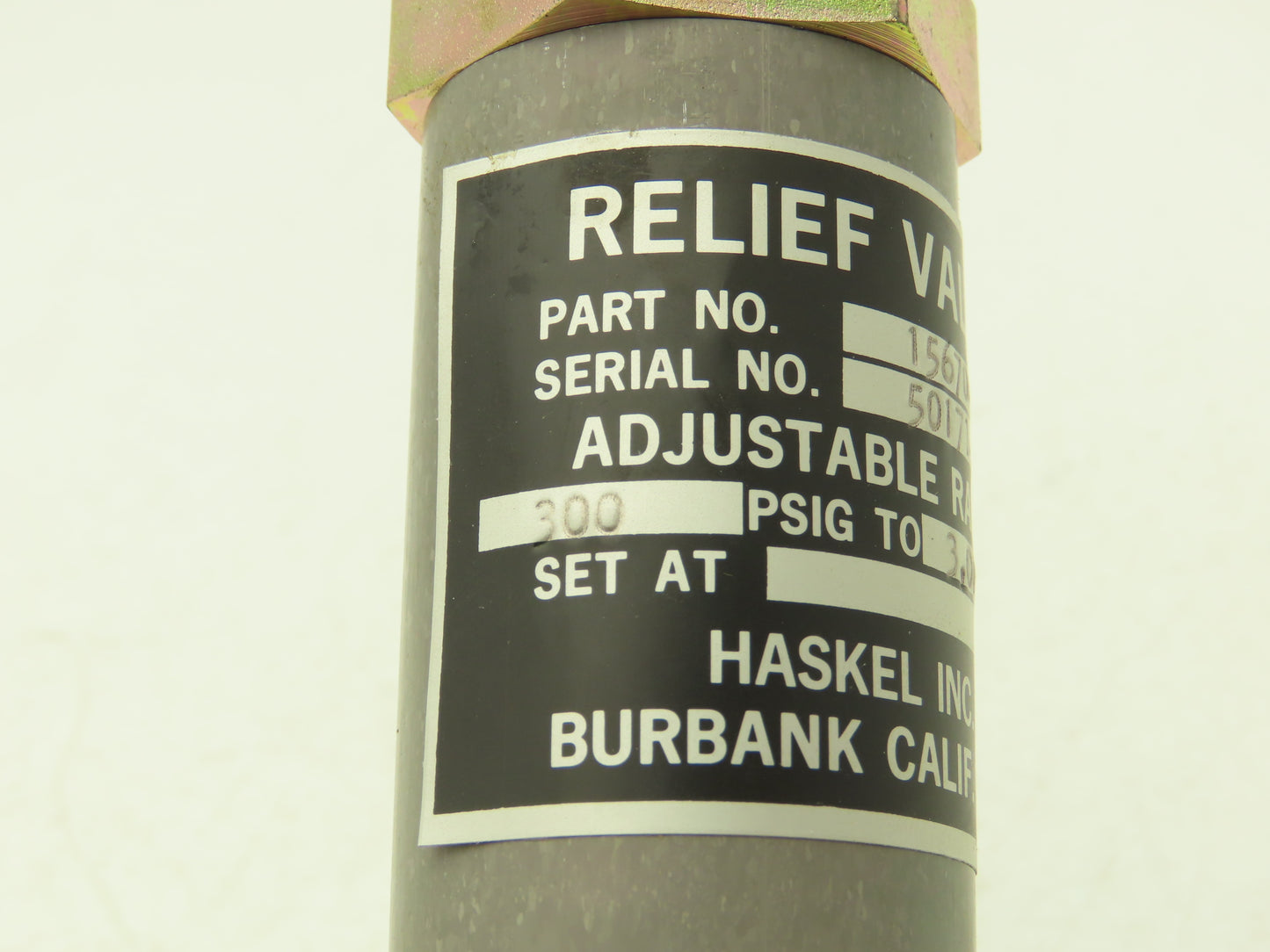 Haskel Relief Valve 300-3000 PSIG 1/4" Flared Fittings