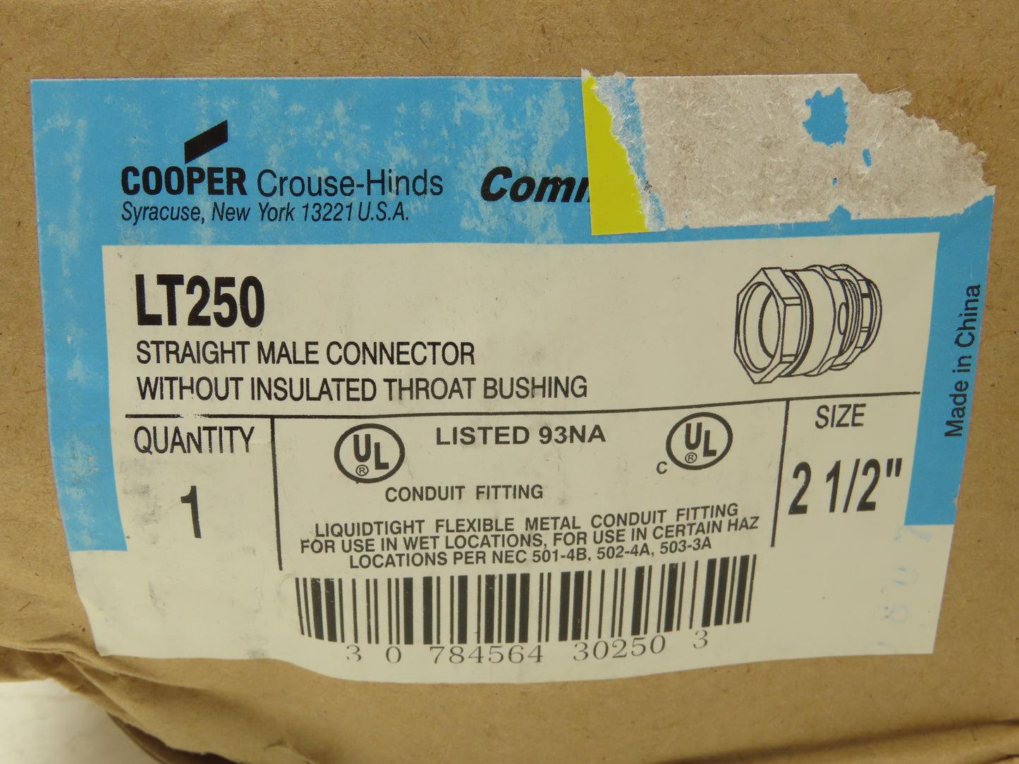 Cooper Crouse-Hinds LT250 2-1/2" Straight Non-Insulated Liquidtight Connector