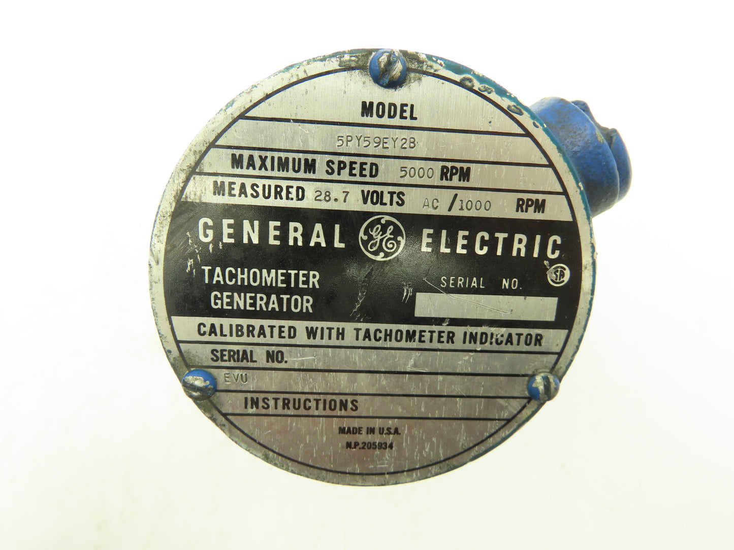 General Electric 5PY59EY2B 5PY59EY2B Tachogenerator Tachometer 28.7V 5000 RPM
