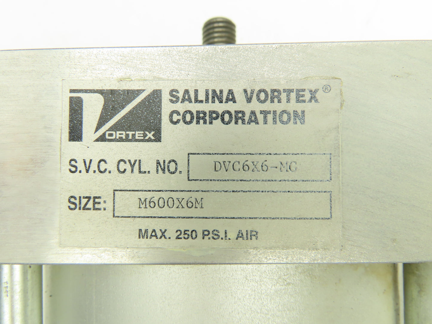 Salina Vortex DVC6X6-MG Pneumatic Air Cylinder 6" Bore 6" Stroke 250psi Aluminum