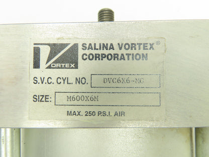 Salina Vortex DVC6X6-MG Pneumatic Air Cylinder 6" Bore 6" Stroke 250psi Aluminum