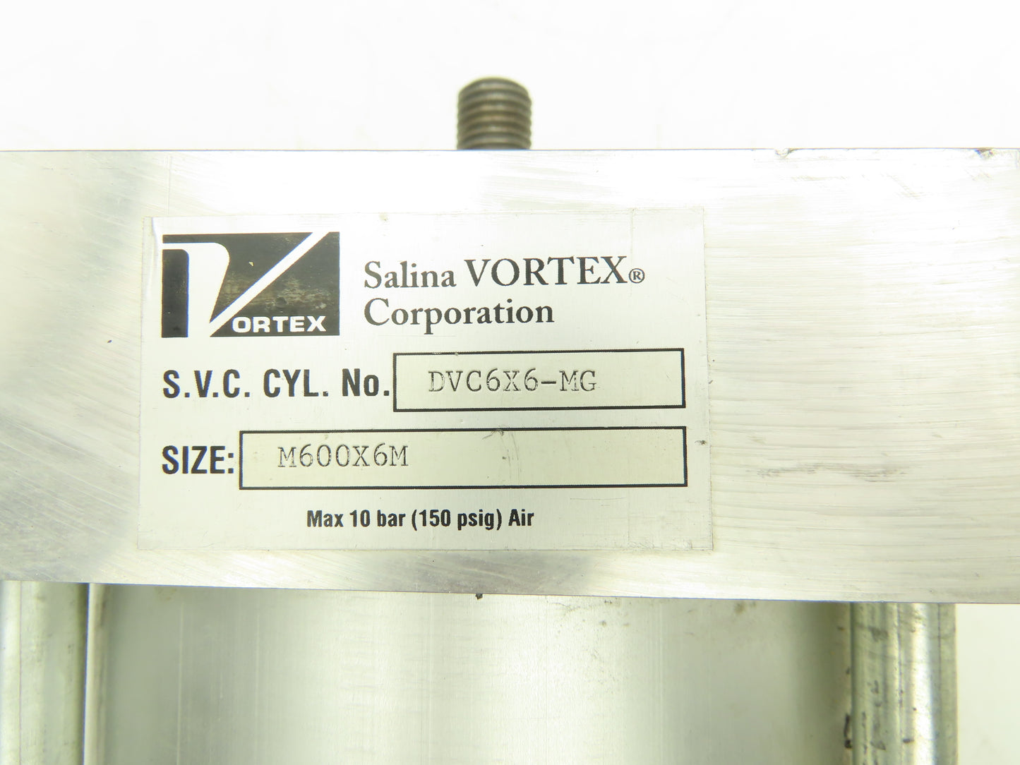 Salina Vortex DVC6X6-MG Pneumatic Air Cylinder 6" Bore 6" Stroke 150psi Aluminum