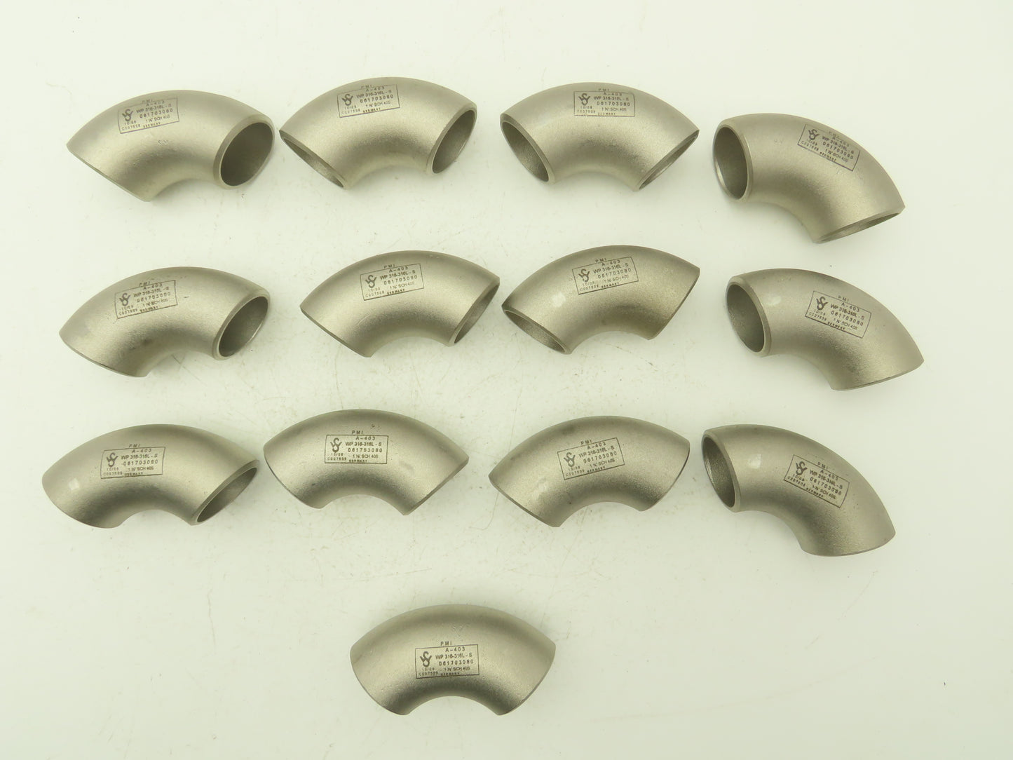 316L SCH 40S Stainless Steel 90° Elbow 1-1/2" Butt Weld A-403  Lot of 13