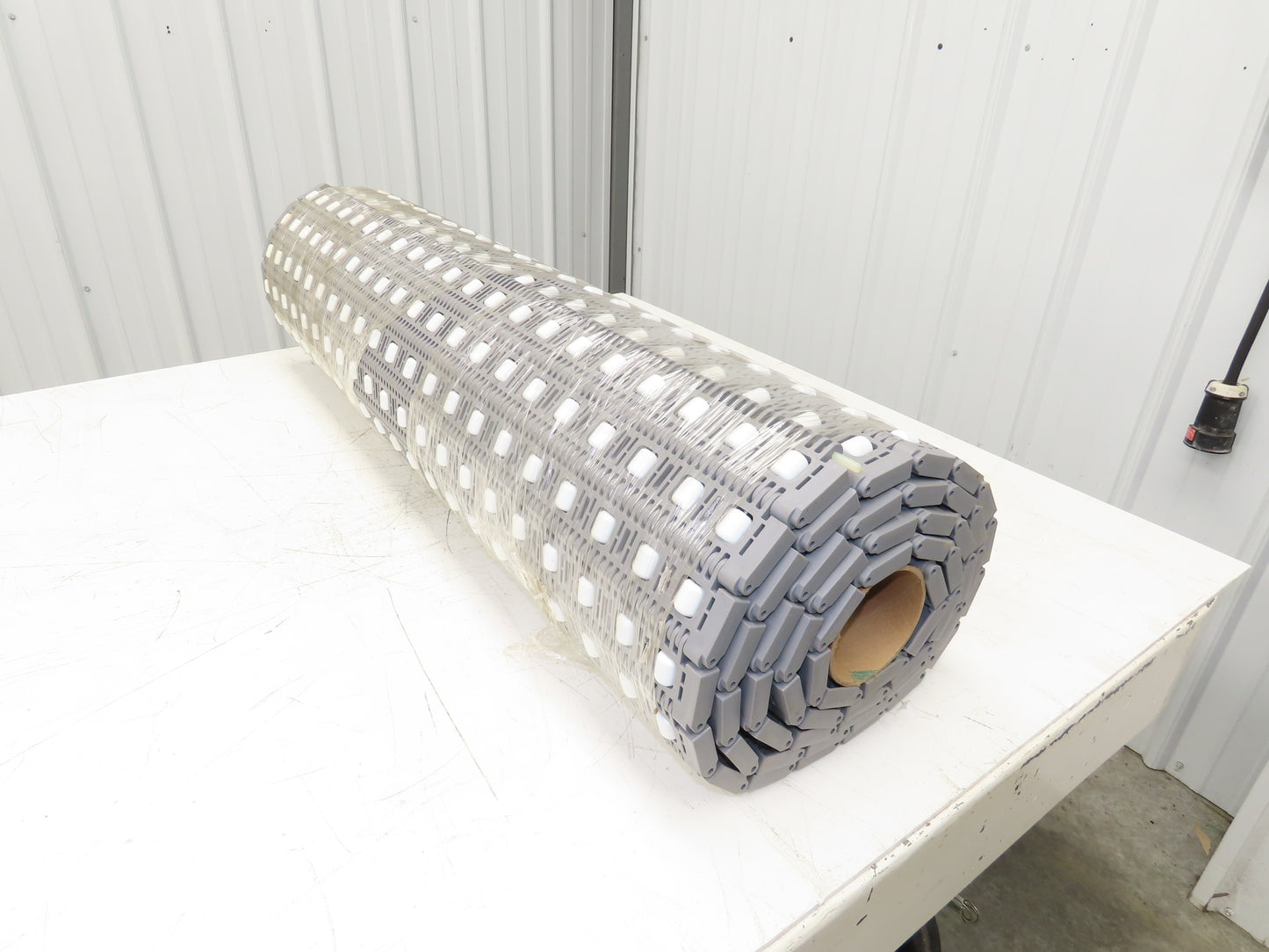 Intralox 400 42"W Transverse 90° Transfer Roller Top Conveyor Belt Gray 10'L