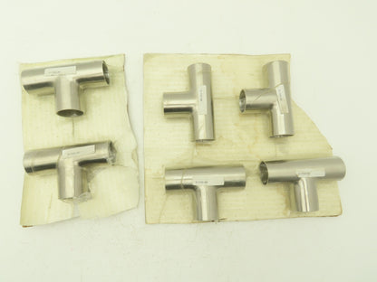 1-1/2" OD Butt Weld Vacuum Tee Stainless Steel Satin Finish A = 2.25" Lot of 6